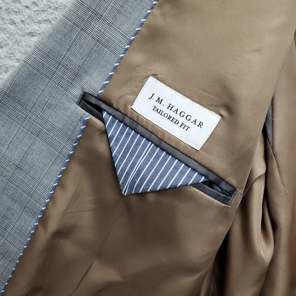 J.M. Haggar Blazer Jacket Men 48L Multi Plaid Lined Tailored-Fit Single Breasted